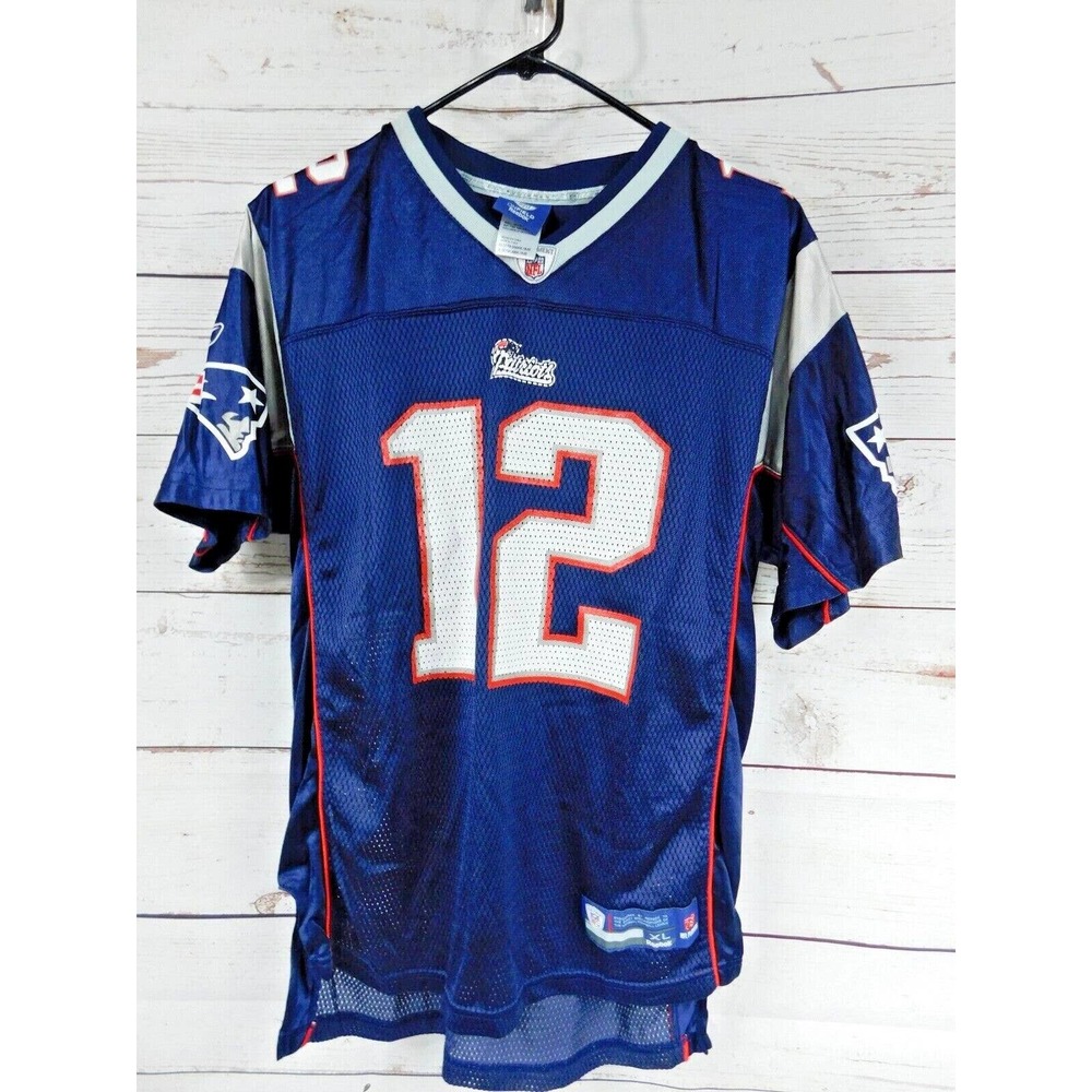 New England Patriots Jersey Youth XLarge Blue Tom Brady #12 Football NFL Reebok
